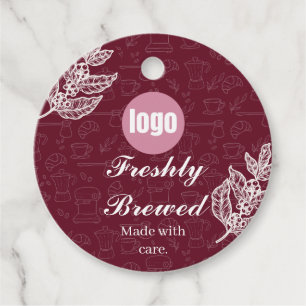 Freshly Brewed Burgundy Cafe Gift Tag Logo