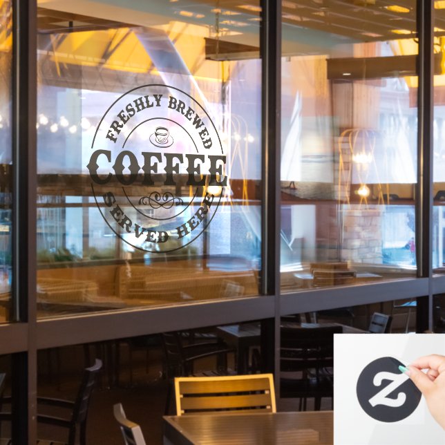 Freshly Brewed Coffee Business Window Cling (Restaurant Window)