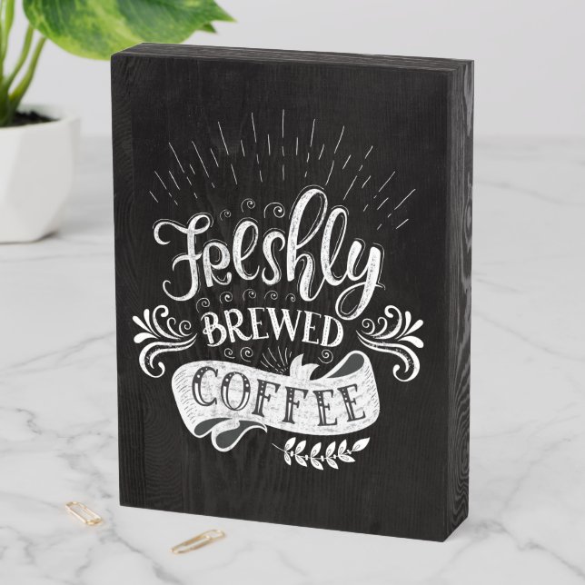 Freshly Brewed Coffee Wooden Box Sign (In Situ Vertical)