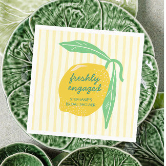 Freshly Engaged Lemon Citrus Yellow Bridal Shower Napkins