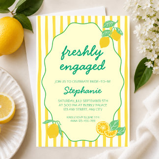 Freshly Engaged Yellow Lemon Citrus Bridal Shower Invitation