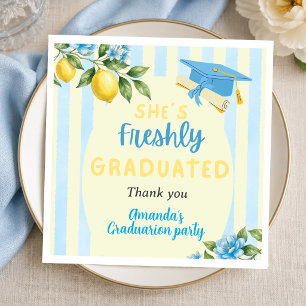 Freshly Graduated Blue Stripe Lemon Graduation Napkins