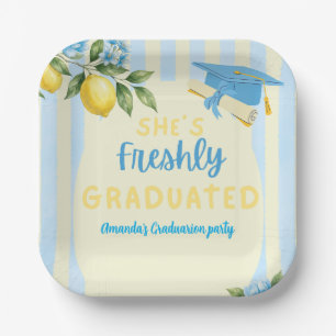 Freshly Graduated Blue Stripe Lemon Graduation Paper Plates
