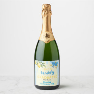 Freshly Graduated Blue Stripe Lemon Graduation Sparkling Wine Label