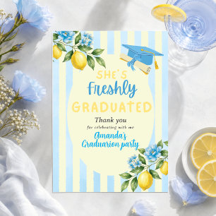 Freshly Graduated Blue Stripe Lemon Graduation Thank You Card