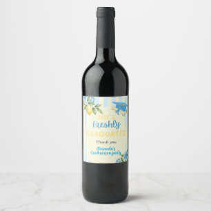 Freshly Graduated Blue Stripe Lemon Graduation Wine Label