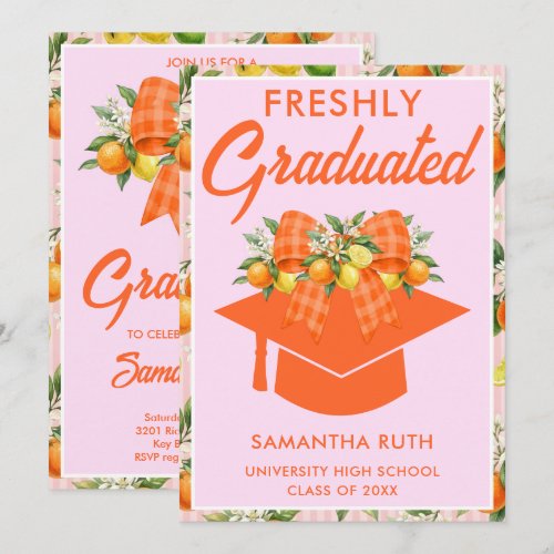 Freshly Graduated Floral Citrus Graduation Invitation