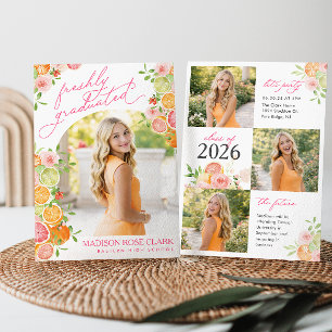 Freshly Graduated Floral Citrus Graduation Party Invitation