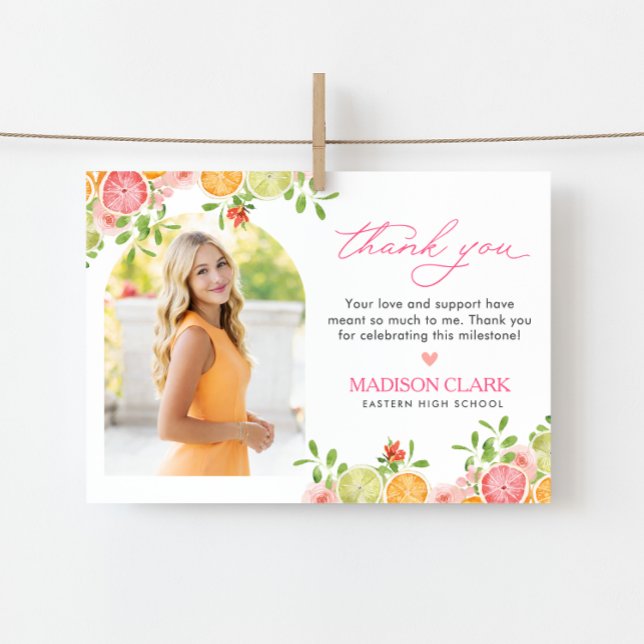 Freshly Graduated Floral Citrus Thank You Card (Creator Uploaded)