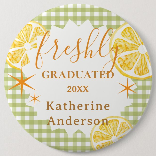 Freshly Graduated Lemon Gingaham  Button (Front)