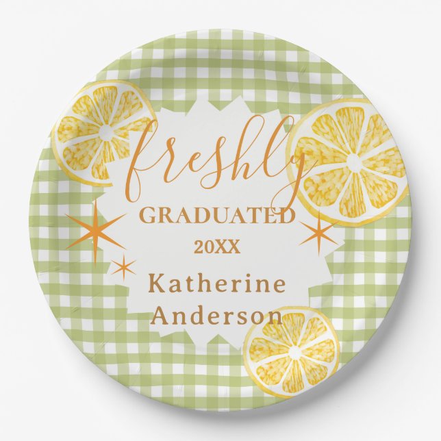 Freshly Graduated Lemon Gingaham  Paper Plates (Front)