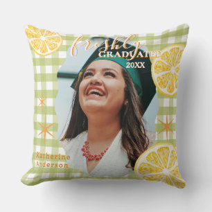 Freshly Graduated Lemon Gingaham Throw Pillow