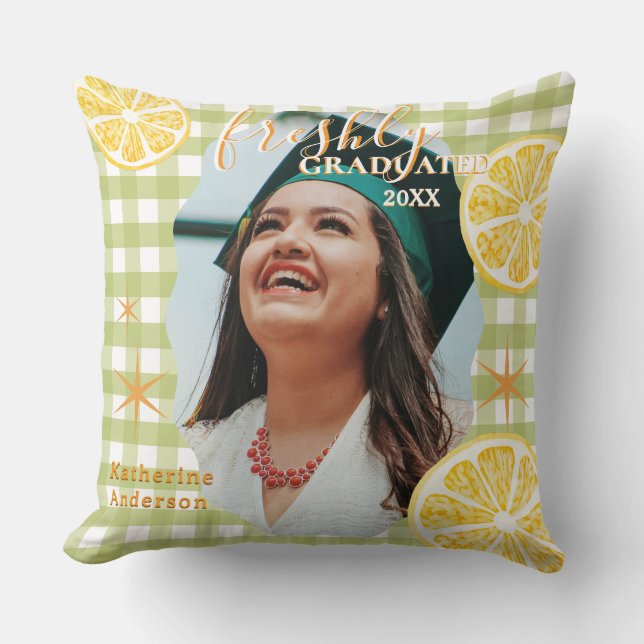 Freshly Graduated Lemon Gingaham  Throw Pillow (Front)