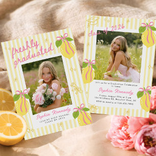 Freshly Graduated Lemon Pink Bow Graduation Invitation
