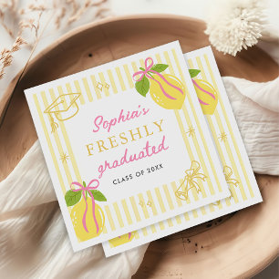 Freshly Graduated Lemon Pink Bow Graduation Napkins