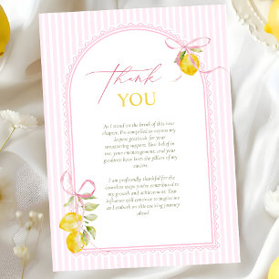 freshly graduated Lemon pink bow graduation PARTY Thank You Card