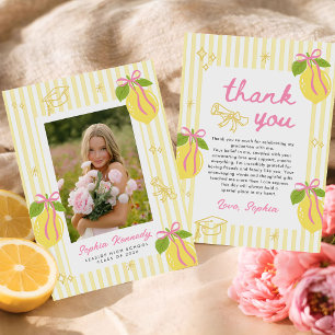 Freshly Graduated Lemon Pink Bow Graduation Thank You Card