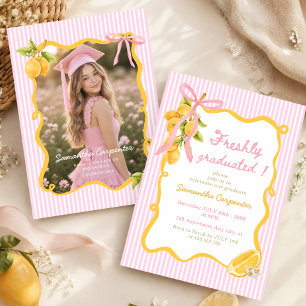 Freshly Graduated Lemon Pink bow preppy Graduation Invitation