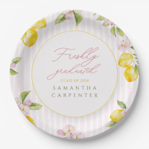 Freshly graduated lemon pink floral Grad party Paper Plates