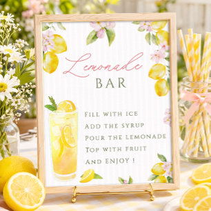 Freshly graduated lemon pink floral Lemonade bar Poster