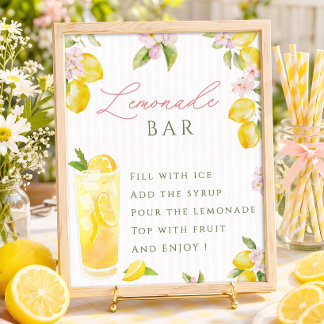 Freshly graduated lemon pink floral Lemonade bar Poster