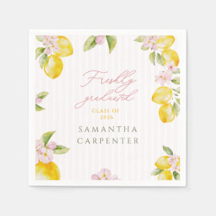 Freshly graduated lemon pink floral napkins