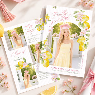 Freshly graduated lemon pink flowers graduation   invitation