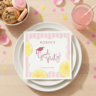 Freshly Graduated Lemon Pink Grad Party Napkins