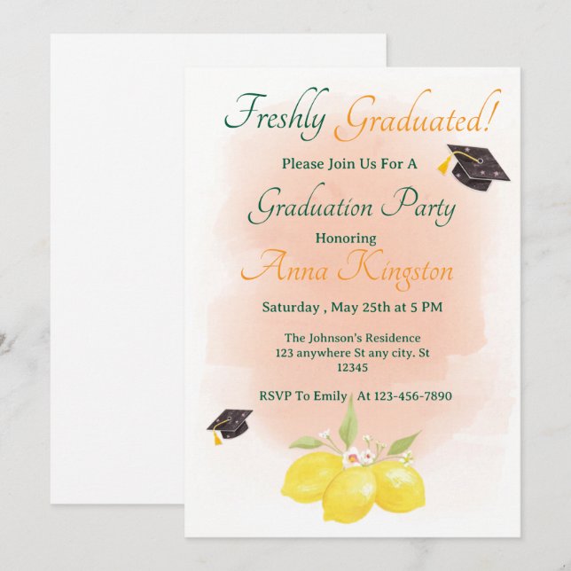 Freshly Graduated Lemon Pink Graduation Invitation (Front/Back)