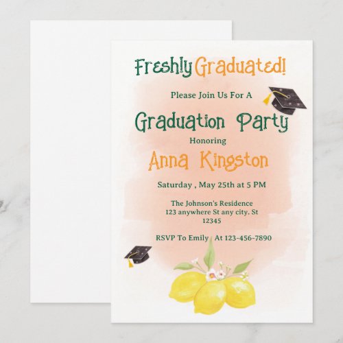 Freshly Graduated Lemon Pink Graduation Invitation