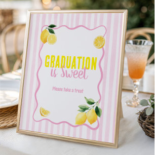 Freshly Graduated Lemon Pink Stripes Dessert  Poster