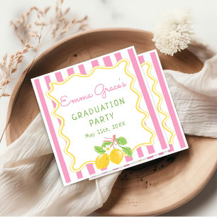 Freshly Graduated Lemon Pink Stripes Grad Napkins