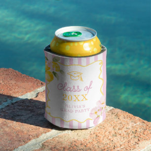 Freshly Graduated Lemon Pink Stripes Graduation Can Cooler