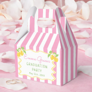 Freshly Graduated Lemon Pink Stripes Graduation Favor Boxes