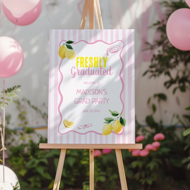 Freshly Graduated Lemon Pink Stripes Graduation Foam Board (Creator Uploaded)