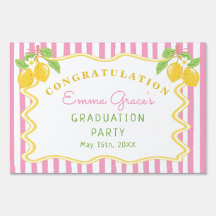 Freshly Graduated Lemon Pink Stripes Graduation Sign