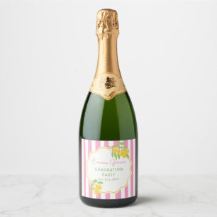 Freshly Graduated Lemon Pink Stripes Graduation Sparkling Wine Label