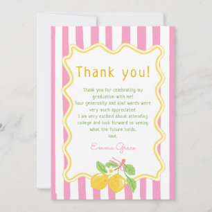 Freshly Graduated Lemon Pink Stripes Graduation Thank You Card