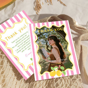Freshly Graduated Lemon Pink Stripes Graduation Thank You Card