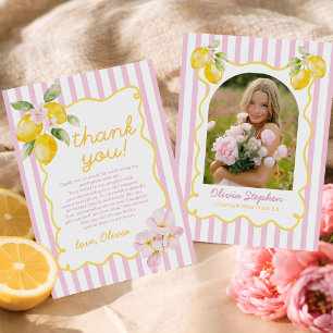 Freshly Graduated Lemon Pink Stripes Graduation Thank You Card
