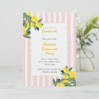 Freshly Graduated Lemon Stripe Graduation Party Invitation