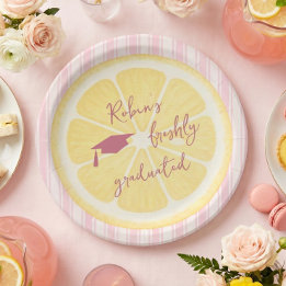 Freshly Graduated Lemon Stripes Grad Party Paper Plates