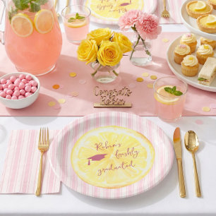 Freshly Graduated Lemon Stripes Grad Party Paper Plates
