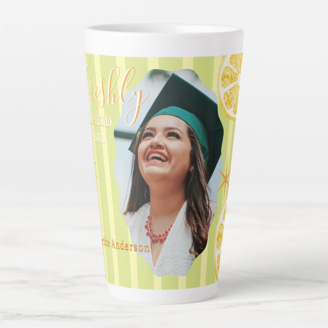 Freshly Graduated Lemon Stripes Latte Mug (Front)