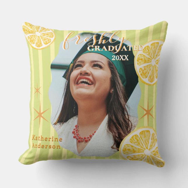 Freshly Graduated Lemon Stripes Throw Pillow (Front)