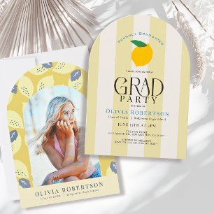 Freshly Graduated Lemon Yellow Stripes Graduation Invitation