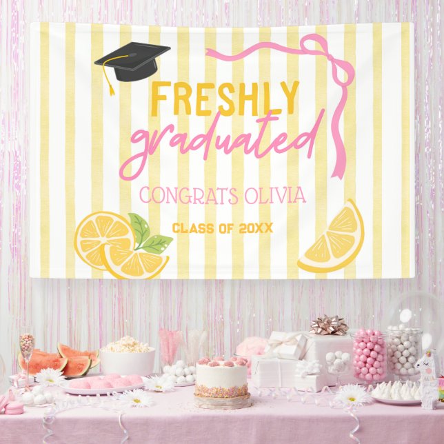 Freshly Graduated Lemonade Grad Party Backdrop Banner (Party)