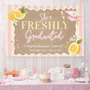 Freshly Graduated Lemons Pink Striped Graduation Banner
