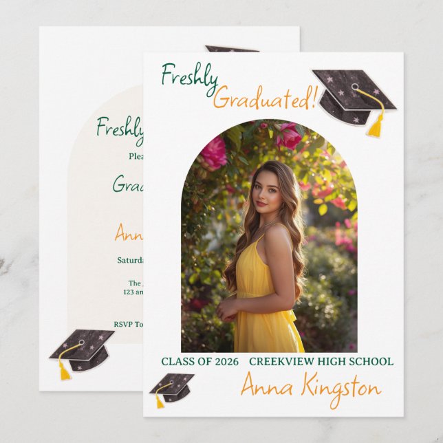 Freshly Graduated modern Graduation Invitation (Front/Back)