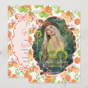 Freshly Graduated Orange Citrus Flower Photo Grad Invitation